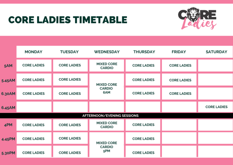 Timetable - Core Fitness