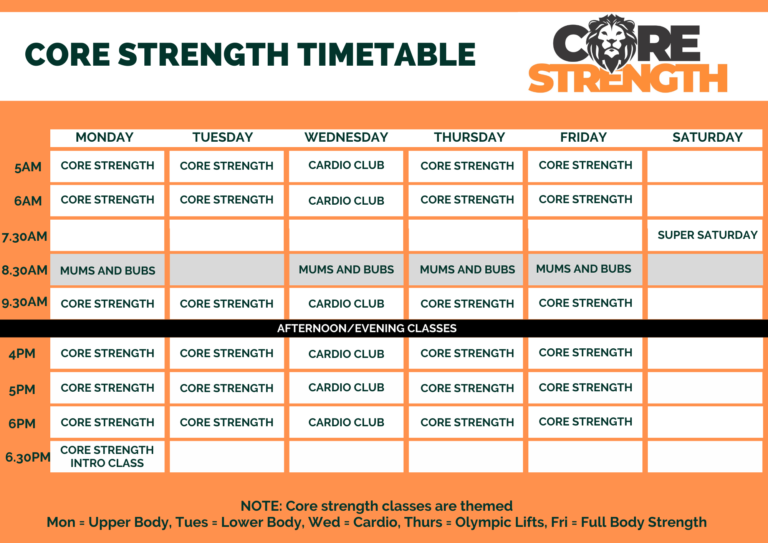 Timetable - Core Fitness